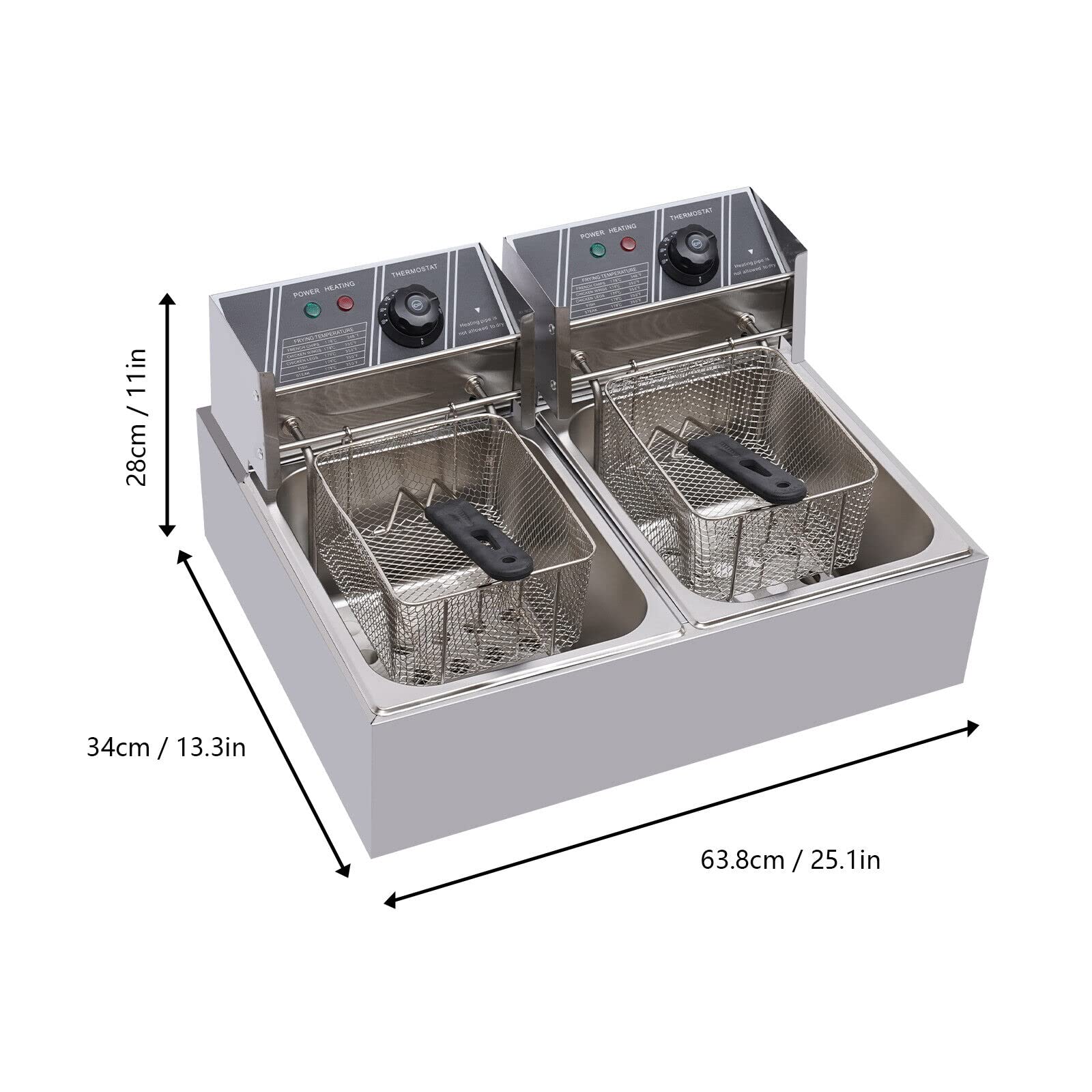 Fritteuse Fritöse Elektro-Fritteusen Doppelfritteuse Edelstahl Friteuse 12L 5000W 220V mit Frittierkorb Geeignet für Pommes frites Zwiebelringe Brathähnchen