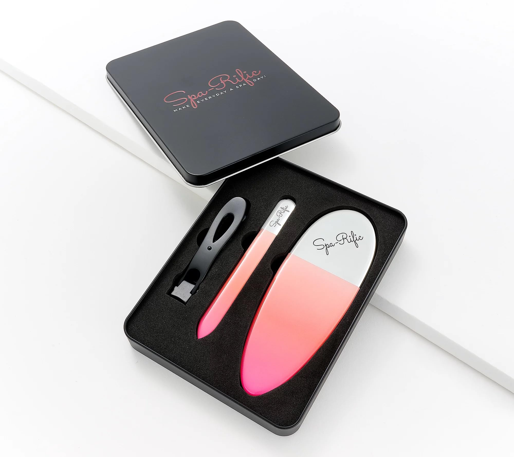Spa-Rific Juego de 3 limas nano y cortaúñas de mandíbula ultra ancha: limas de uñas de cristal con cortaúñas grande y kit de estuche de metal, herramientas de manicura y pedicura de uñas de cristal,