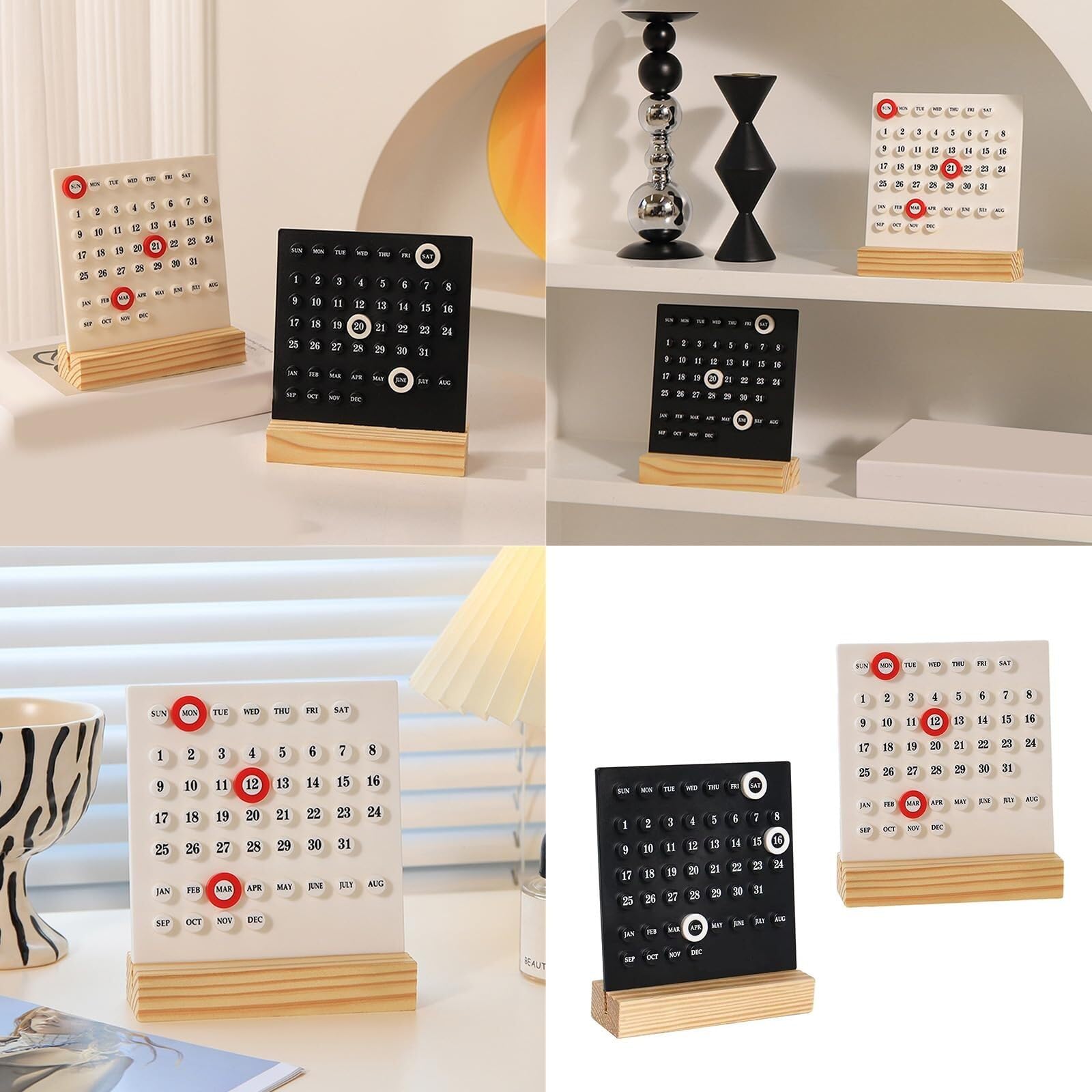 Tischkalender mit Holzblock und 3 Ringen zur Datumsaufzeichnung für das Homeoffice