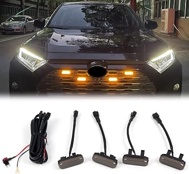 HIGH FLYING for Toyota RAV4 2019-2025 Car Accessories Front Center Grille Insert LED Lights ABS 4pcs Smoked Lense (Not Suitable For Prime & Adventure)