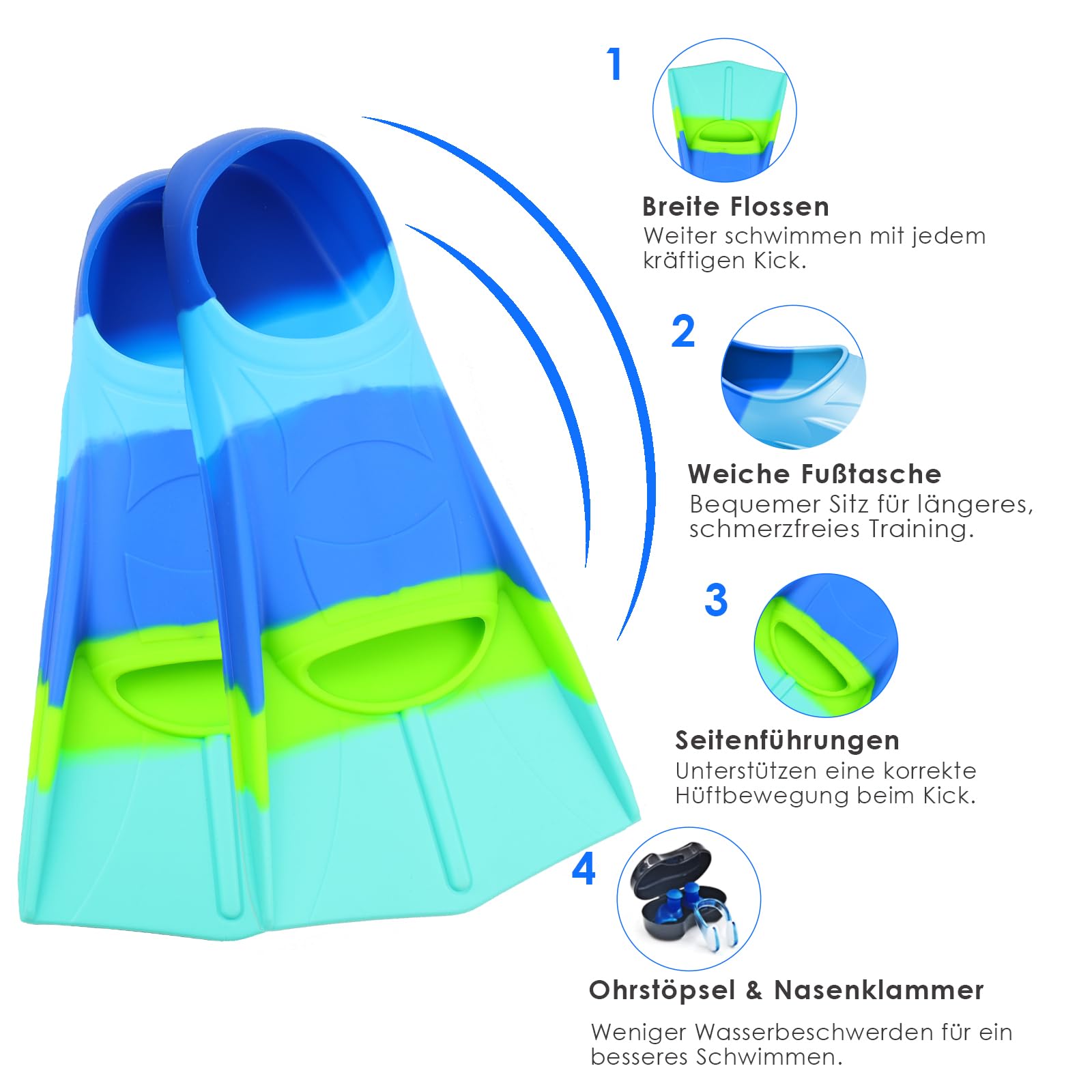 Schwimm Flossen, Bequeme Silikon Flossen für Bahnen Schwimmen & Training, Kurze Schwimmflossen mit Netztasche, Schwimmausrüstung für Kinder, Jugendliche, Erwachsene, Frauen und Männer