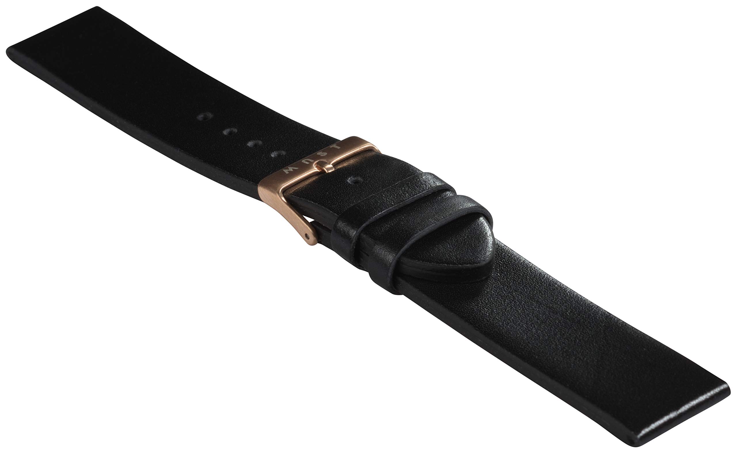 MAST MILANOMen's Leather Strap 20 mm with Rose Gold Buckle Black