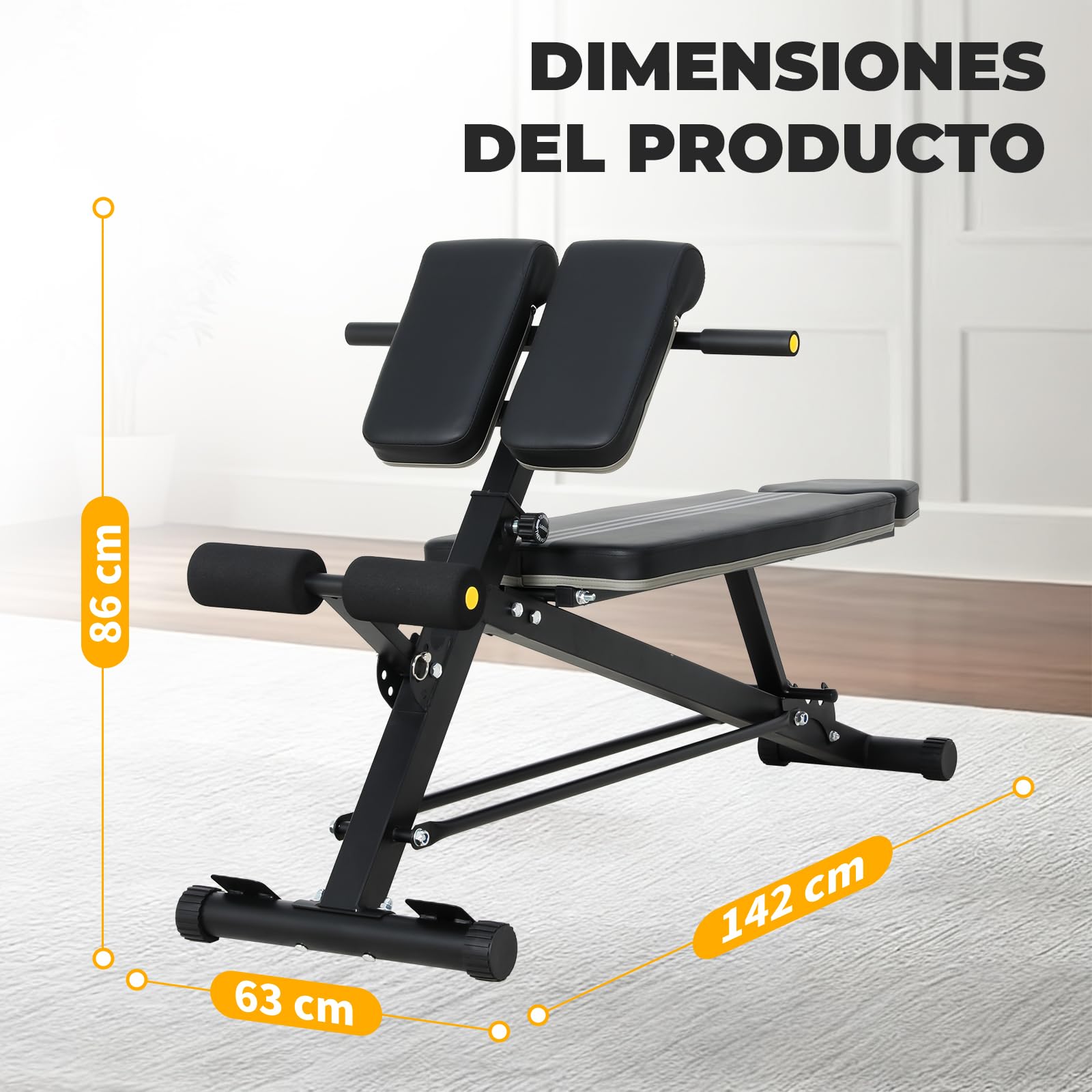 Banco Musculación con Respaldo Reclinable de 3 Posiciones, Silla Romana altura ajustable, Banco De Pesas Piezas ajustable, Banco Abdominales,Banco Plano Max.120kg