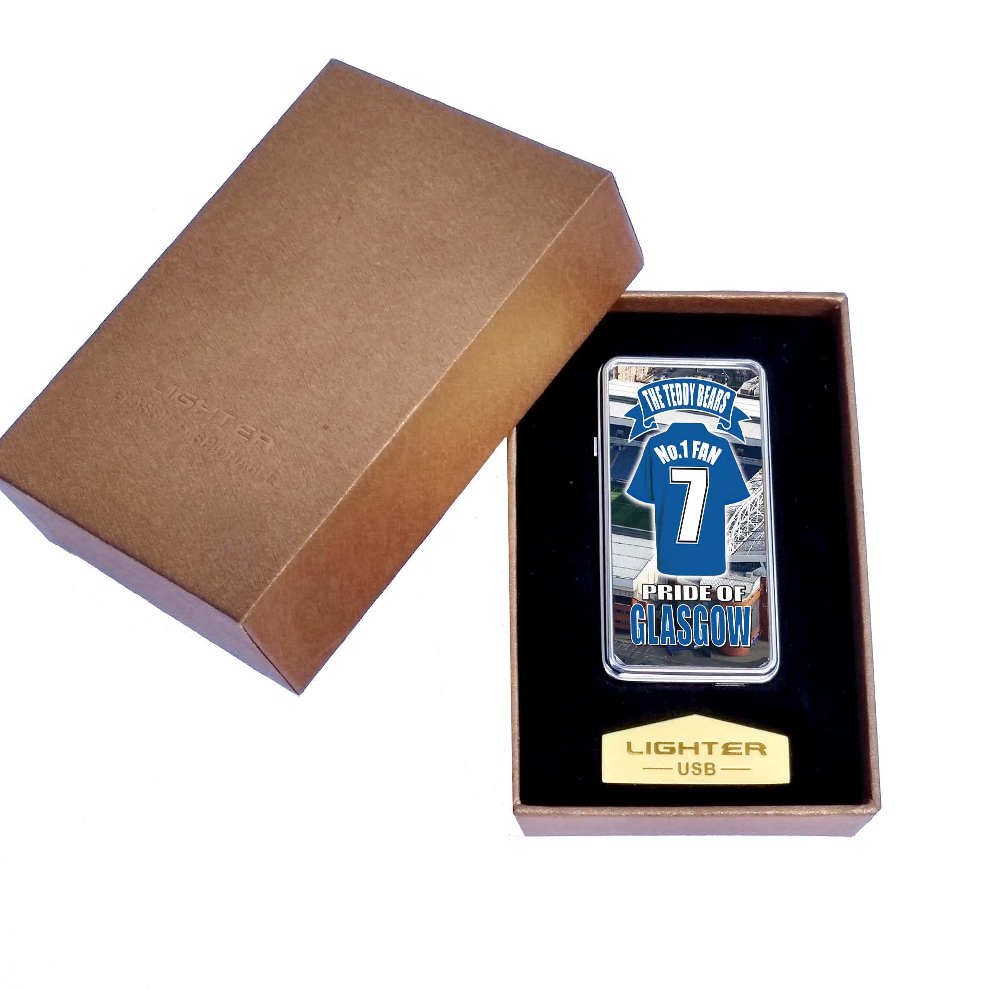 Glasgow The Teddy Bears No.1 Fan Football Shirt Rechargeable Gift Boxed Silver Metal USB Lighter Team-Rangers