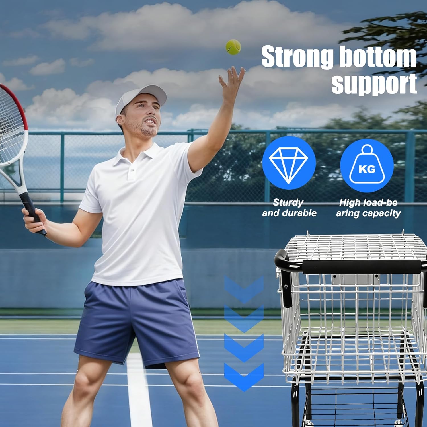 Tennis Ball Hopper Cart Holds Foldable Tennis Storage Basket Cart 350 Balls Large Capacity for Pickleball/Baseball/Softball