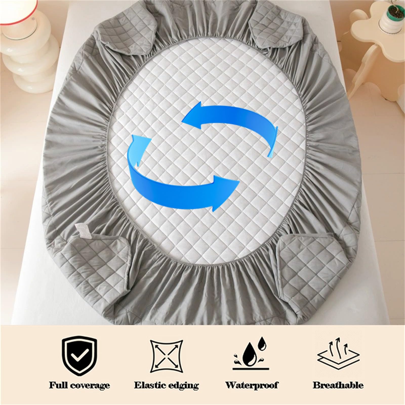 Protector de colchón Acolchado Impermeable, Bolsillo Profundo de 30 cm, Funda de colchón silenciosa, sábana Bajera Ajustable Engrosada con Capa de TPU, Lavable (Blanco, 150 x 203 cm / 59 x 8