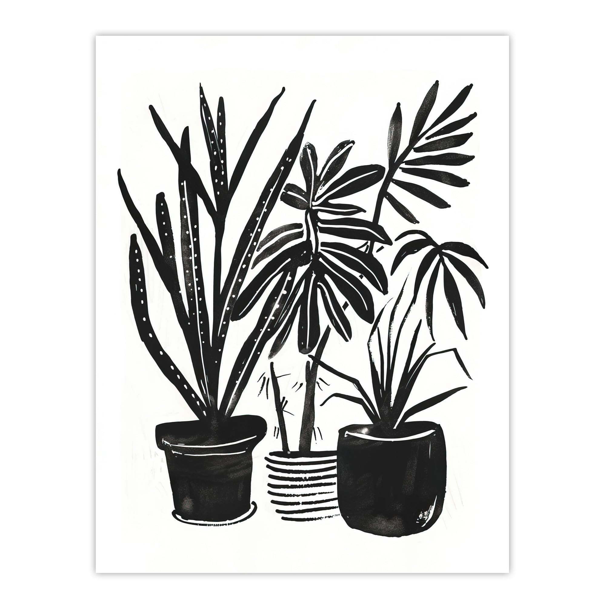Artery8 Plant Lover Houseplant Pots Black Watercolour Living Room Large Wall Art Poster Print Thick Paper 18X24 Inch