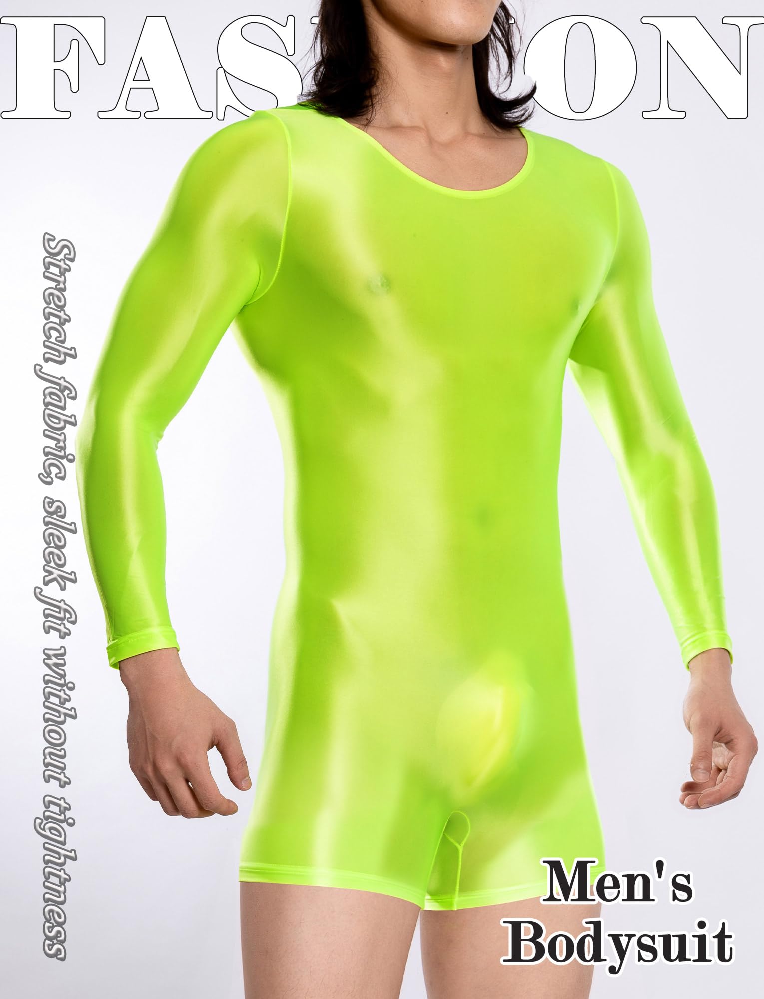 AIEOE Herren Durchschauen Lange Ärmel Bodysuit Mens Bikini Slips Stretchy Body Glossy Silky Jumpsuit Öl Glänzende Overall