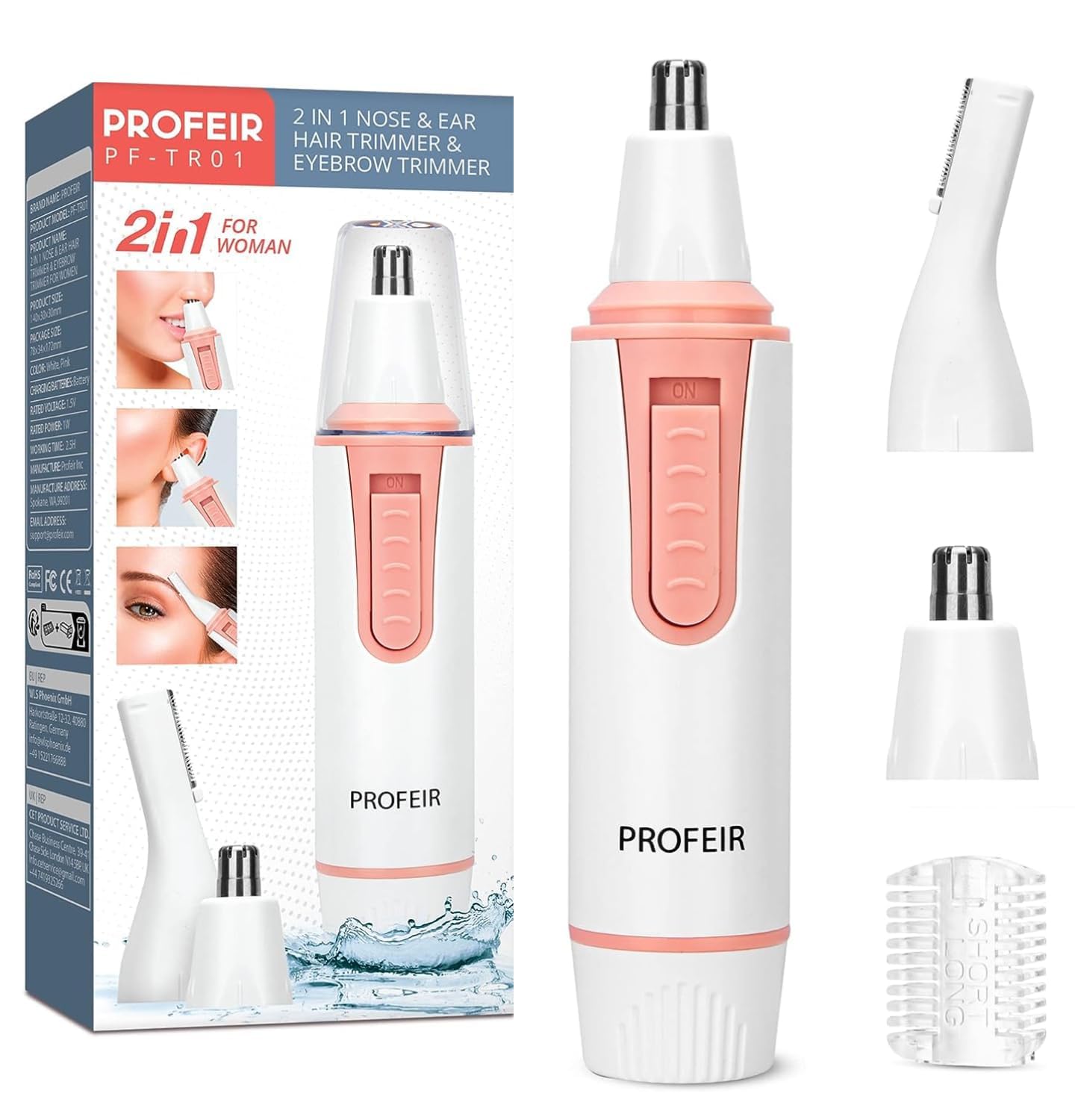 Profeir Nose Hair Trimmer for Women with Battery: Womens Nose Hair Trimmer Portable Facial Hair Removal Nose Clippers for Eyebrow Ear Peach Fuzz Lips Chin Easy Cleansing Painless