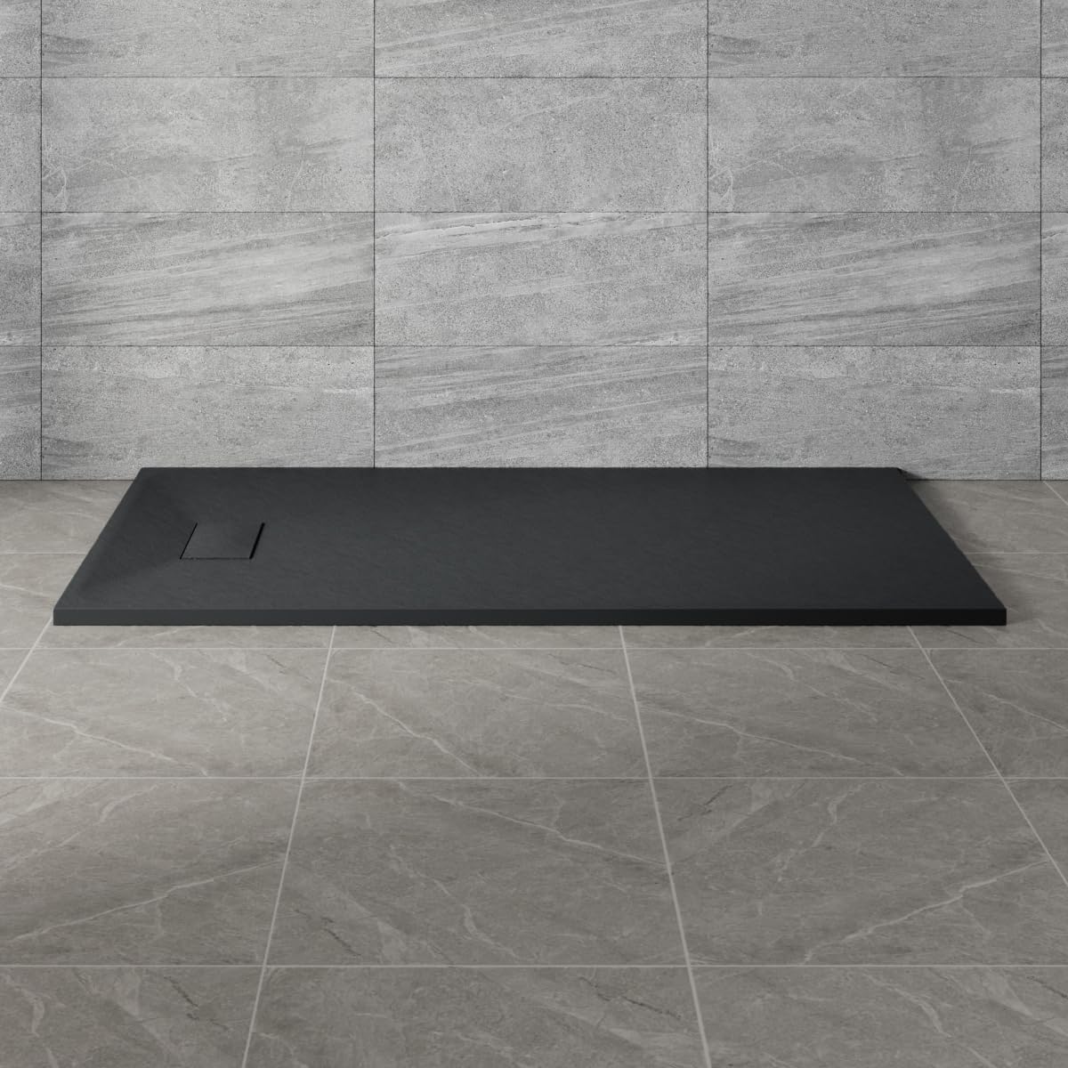 NRG 1600x700mm Black Non-Slip SMC Rectangle Bathroom Shower Tray