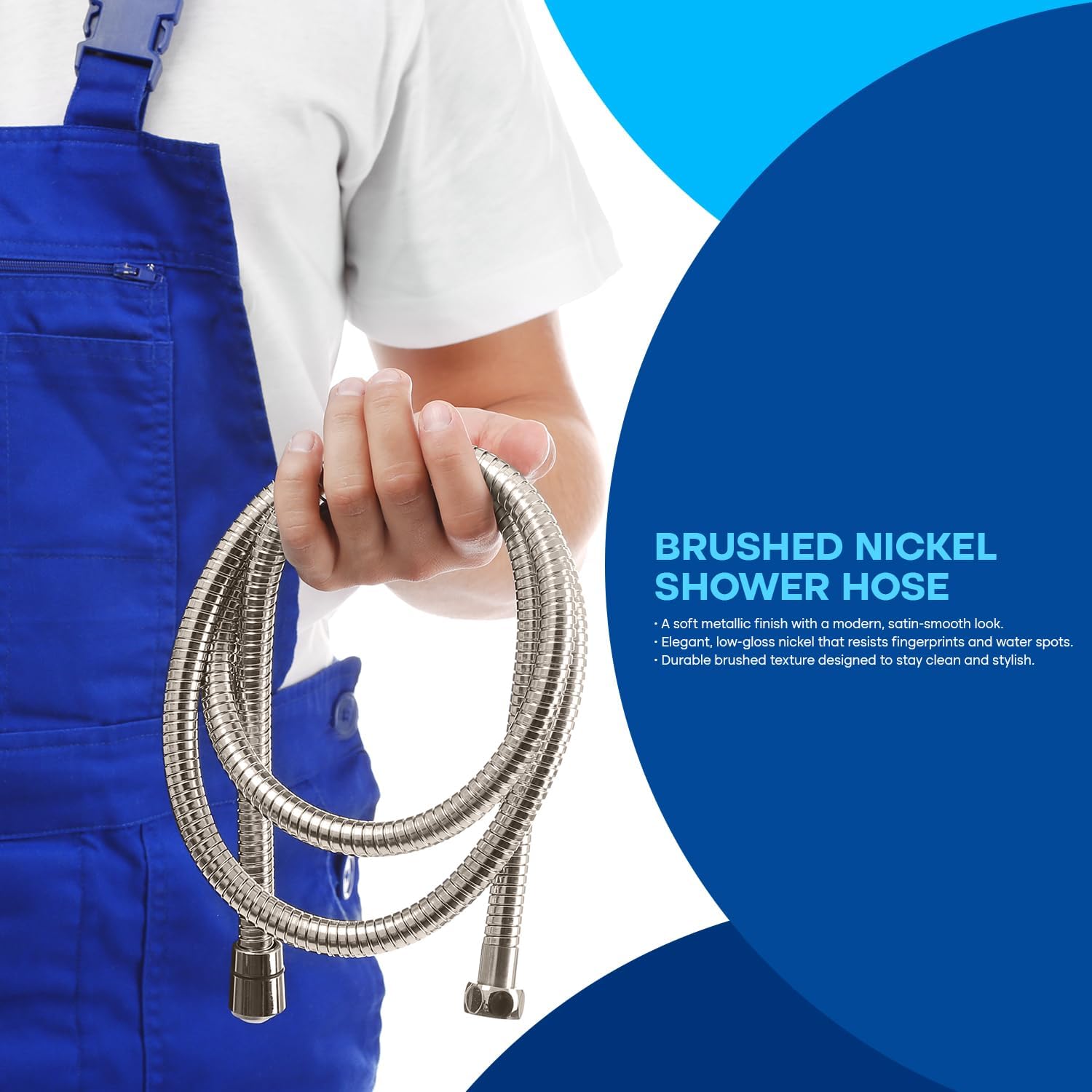 SUPPLYGIANT Shower Hose 71 inch Stainless Steel Shower Head Hose with 1/2 Inch Threaded Connector, Brushed Nickel Finish