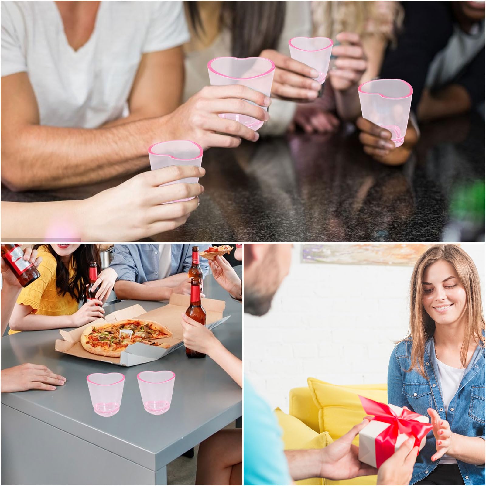 CHGCRAFT 20 chope à Bière en Plastique Joli Verre à Shot en Forme de Cœur Rose pour Boire de la Bière Décoration D'Intérieur Cadeau de Saint Valentin (56) Ml
