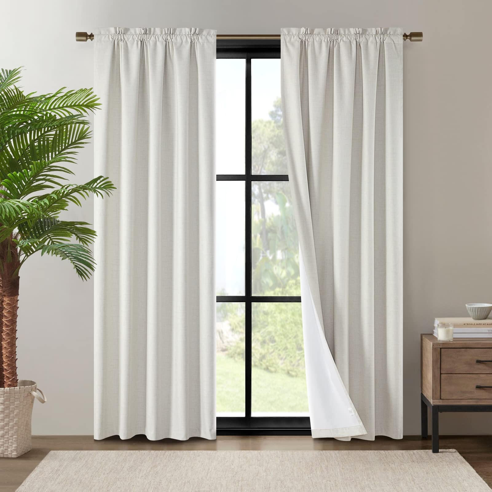 Dreaming Casa Linen Blackout Curtains 96 inches Long 2 Panels Set Beige 100% Blackout Curtains 52" W x 96" L