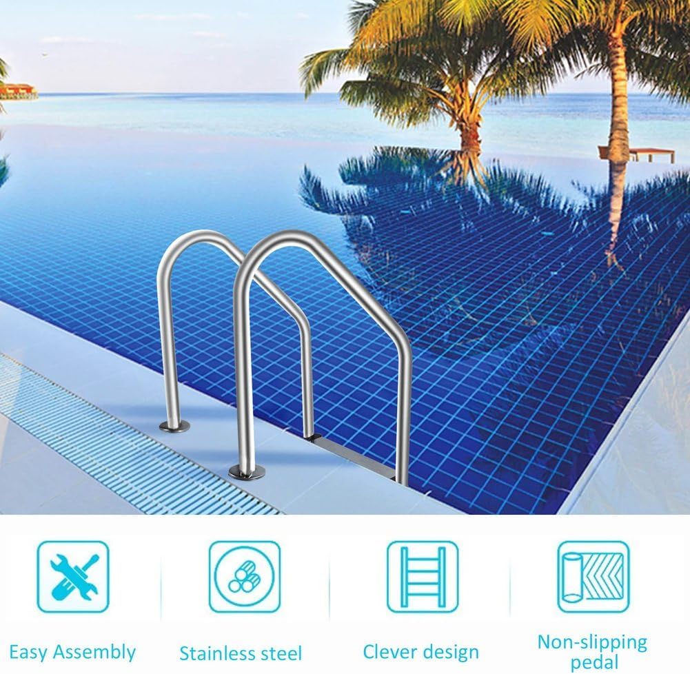 Heavy Duty Stainless Steel Pool Steps, Inground Pool Ladder, Non Slip Swimming Pool Ladder, with Ergonomic Pool Handrails, Easy Assembly, Durable Design