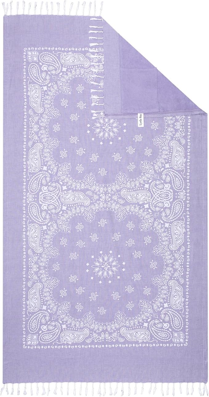 Turtle Bay - Beach Towel / Sarong - Kikoy Towel Paisley - Color : Purple/White - Size : 95 x 170 cms
