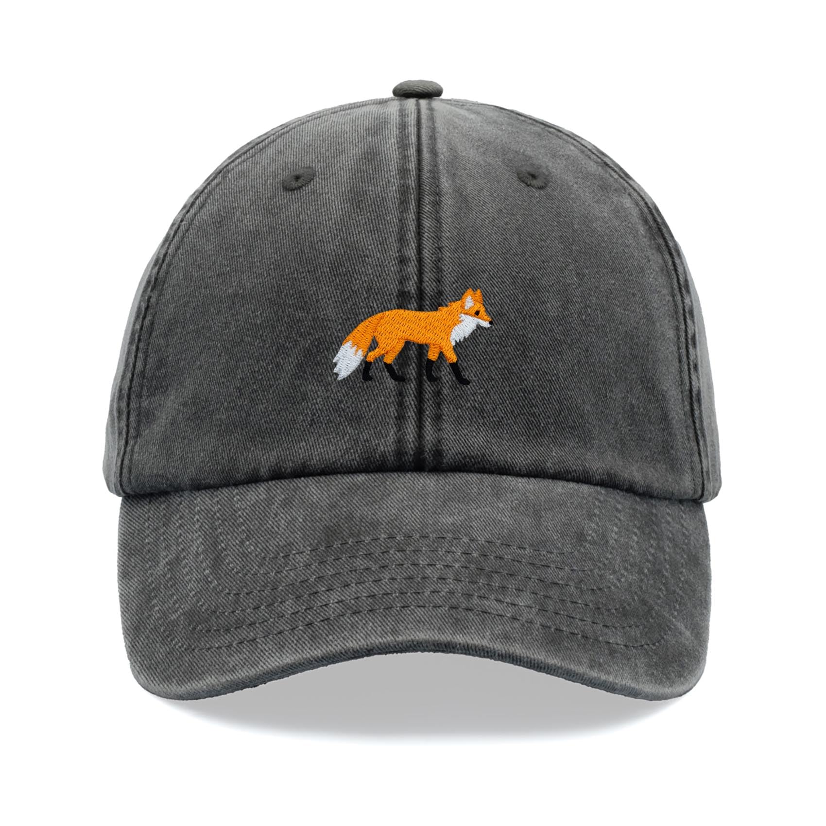 Fox Baseball Cap Vintage Washed Unisex Dad Hat Adjustable Black
