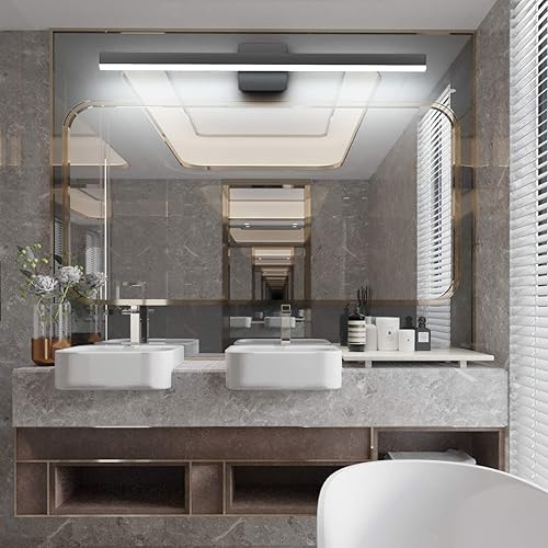 Miniatura 2 de Aipsun Lámpara de tocador negra moderna de 31.5 pulgadas26 W, lámpara LED negra para tocador de baño, lámpara de pared negra para baño (luz blanca