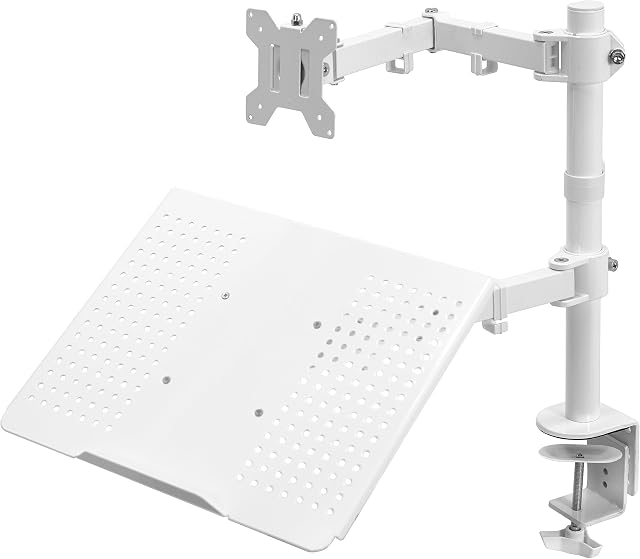 VIVO Entièrement réglable 13 à 32 dech Moniteur d'ordinateur simple et ordinateur portable Mont Combo, Stand avec l'option Grommet, Convient jusqu'à 17 Ordinateurs portables de pouce, blanc STAND-V002CW