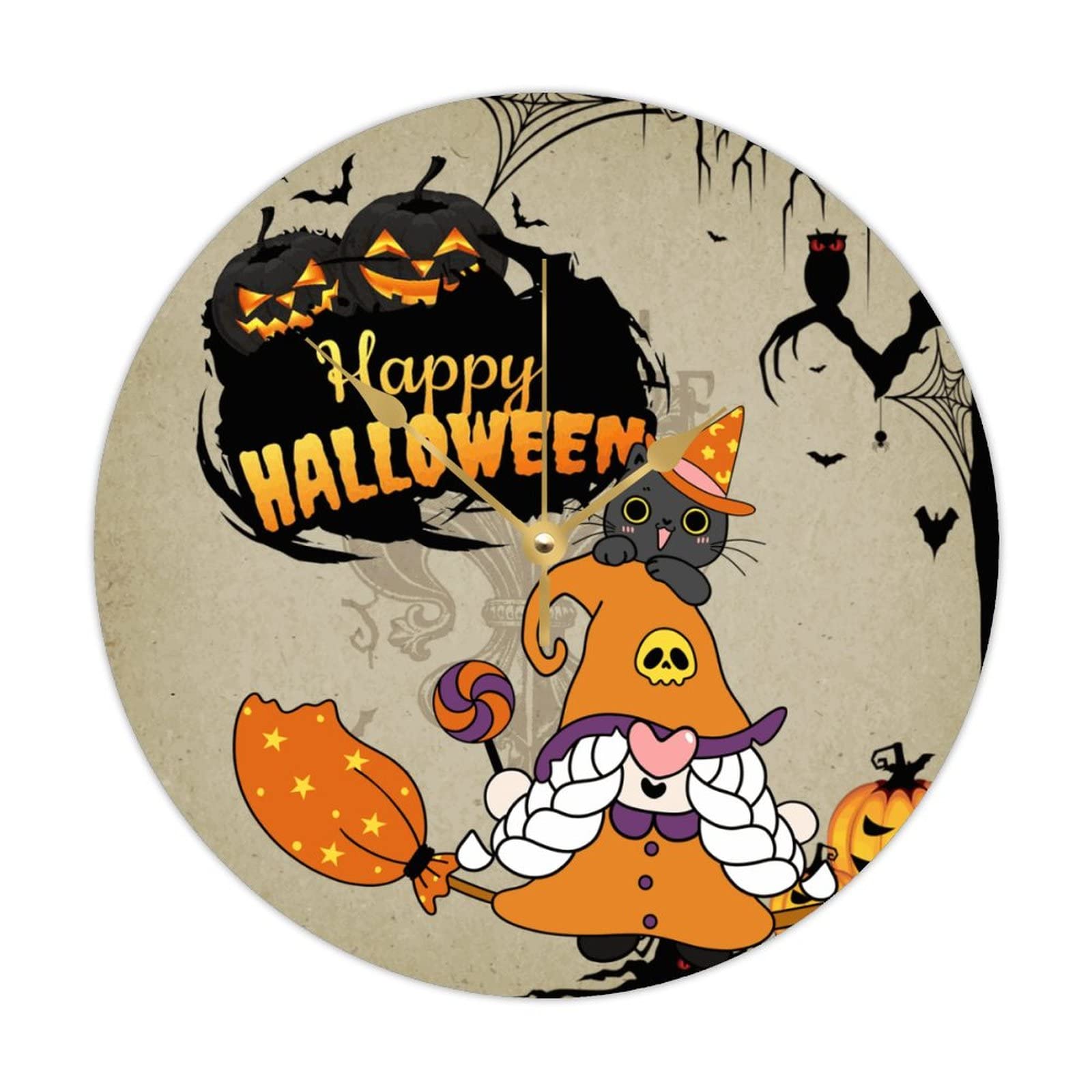 Horloges citrouille Happy Halloween horloge ronde en bois vintage silencieuse 38cm