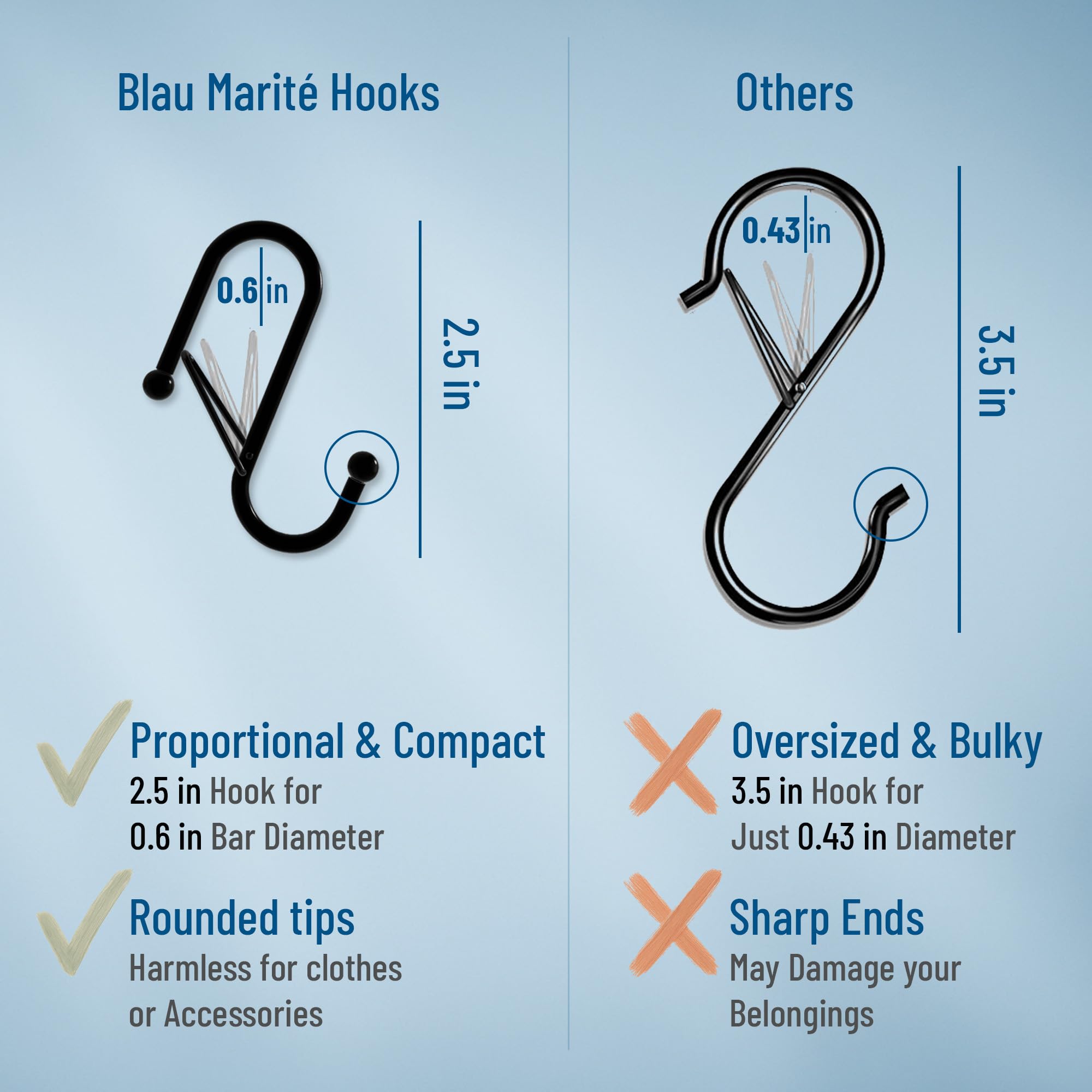 Blau Marité Paquete de 10 ganchos de metal en forma de S para colgar, ganchos resistentes en forma de S con hebilla de seguridad, se adapta a barras de hasta 0.6 pulgadas, gancho anticaídas para 5