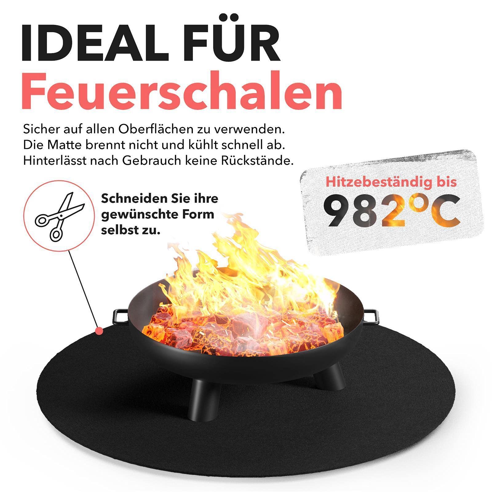 Tapis ignifugé 1x1 m résistant à la Chaleur Jusqu‘à 982 °C, Tissu Anti-feu idéal comme Protection ou Support de Grill, Tapis Anti-Chaleur Non Inflammable, Plaque réfractaire, Protection Anti-feu