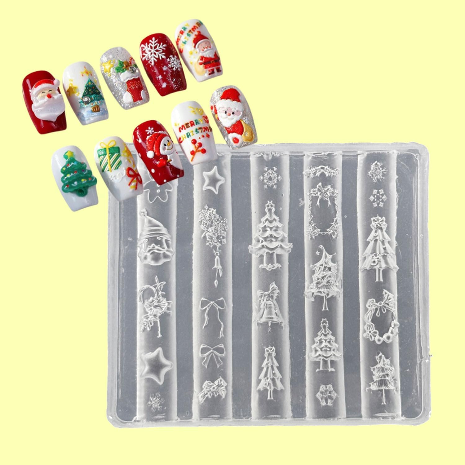 1 Pcs Silicone Nail Molds Christmas Trees Pattern Design Charms Nail Art Molds 3D Silicone for Gel Transparent Manicure Template Nail Art Mold Resin Epoxy Craft Making Tool Mould Decoration for Women