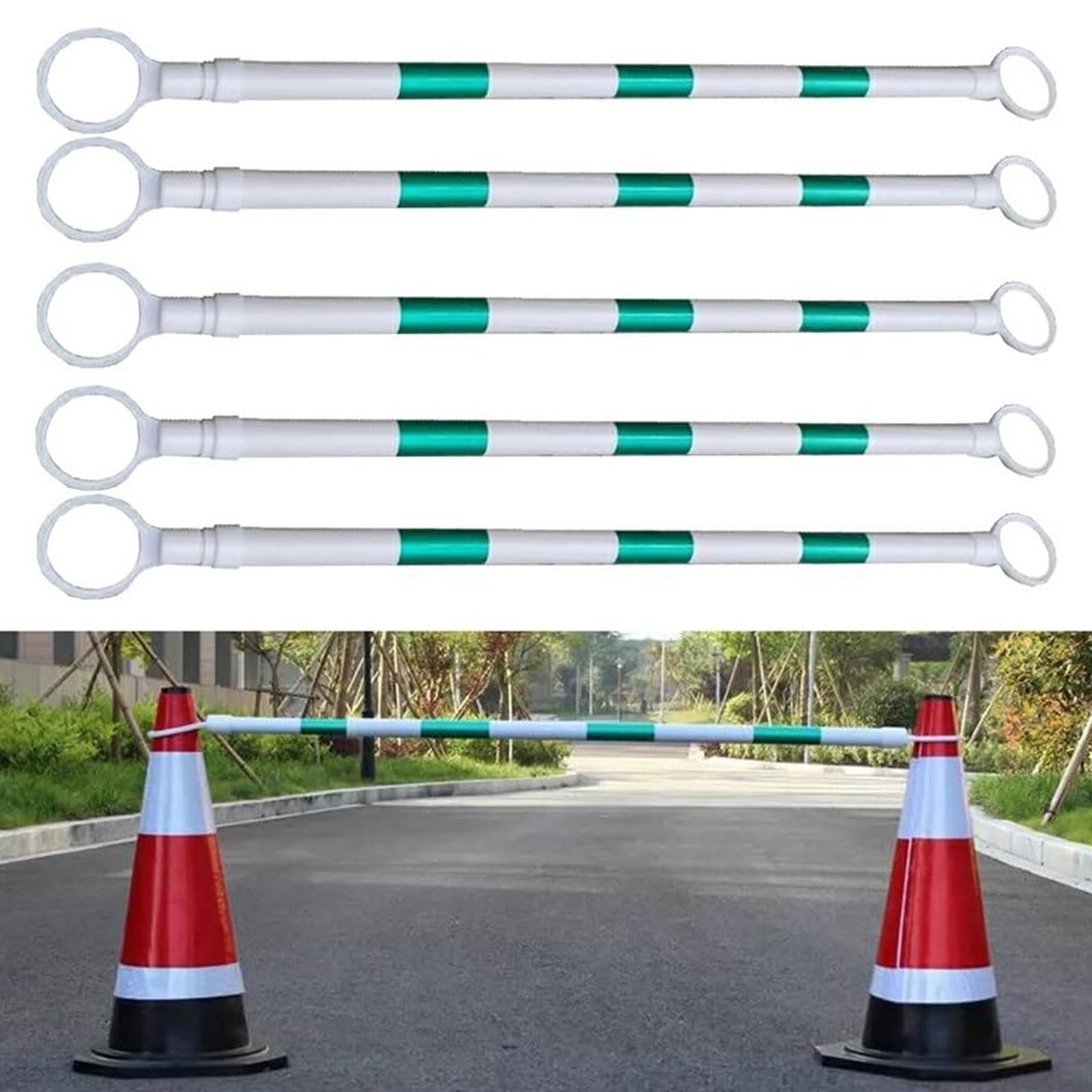 Eiwitany Reflective Plastic Telescopic Traffic Barrier Pole, 1.25-2M Extendable Safety Cone Bar for Driveway and Crosswalk Use (Green+white)