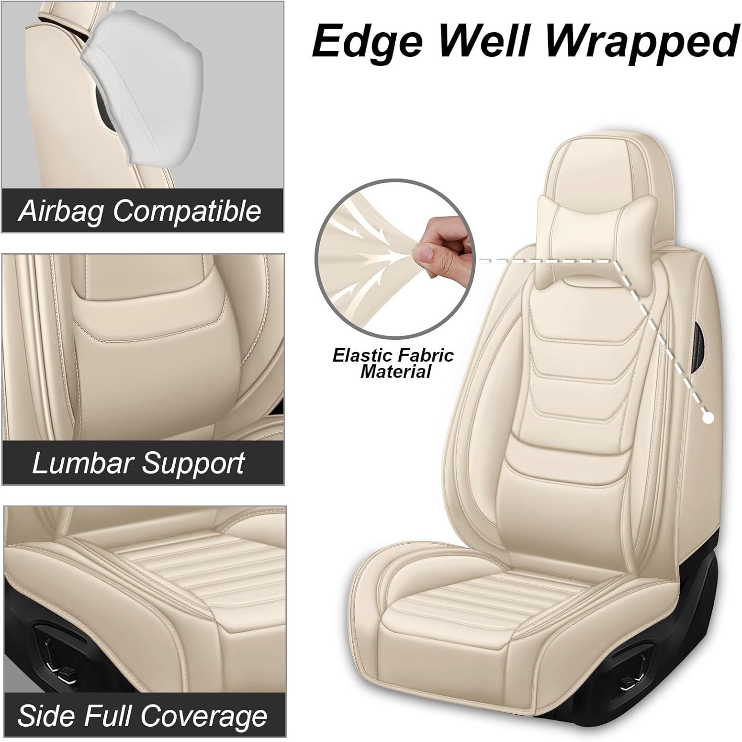 Nappa Leather Seat Covers Full Set for Lexus RX350 2010-2025, 2 Seats Waterproof & Tear-Resistant Car Seat Cover Inside Zipper Design and Reserved Opening Holes(Luxury Front Row/Beige)
