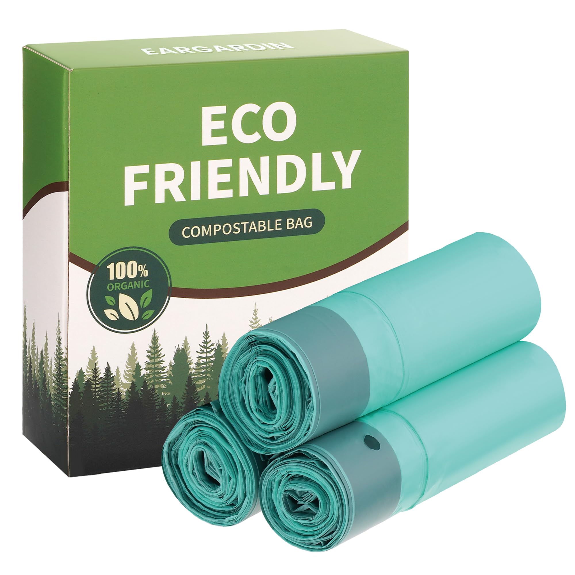 Bolsas de basura biodegradables con cordón, 4 galones, bolsas de basura 100% compostables, bolsas de basura para cocina, baño, oficina, jardín, certificación BPI ASTM D6400 y Europa OK Compost Home