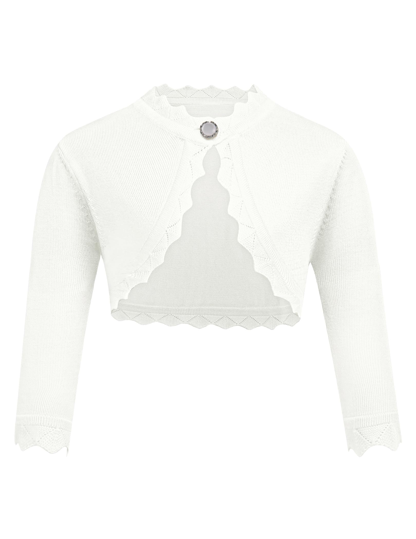 trudge Bolero Mädchen Strickjacke Kurz Festlich Kinder Cardigan EIN-Knopf V-Ausschnitt Langarm Über Kleid Kommunion Taufe Hochzeit Strick Bolerojacke Mädchen 110-160