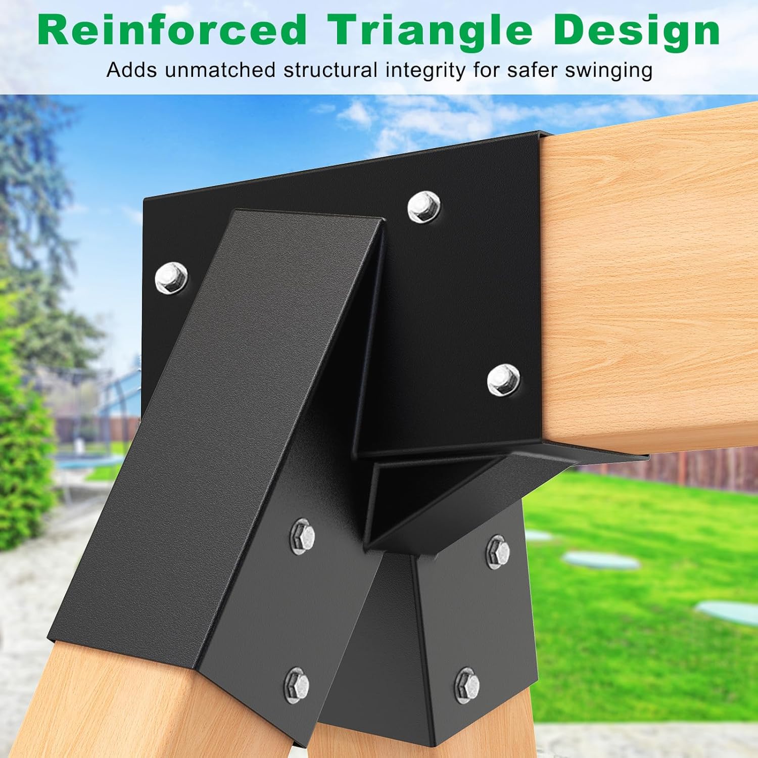 SELEWARE Heavy-Duty Swing Set Brackets – A-Frame Swing Set Hardware Kit with Mounting Hardware, Fits 4 (4x4) Legs and 1 (4x6) Beam – DIY End Brackets for Backyard Swings - Image 4