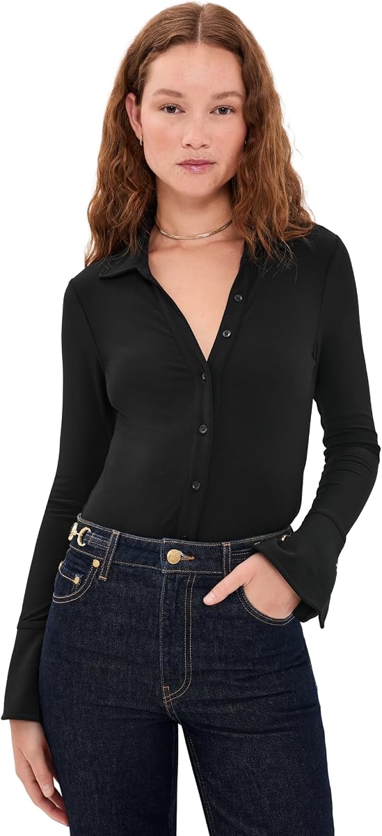 alice + olivia Women's Freya Fitted Button Down Thong Bodysuit