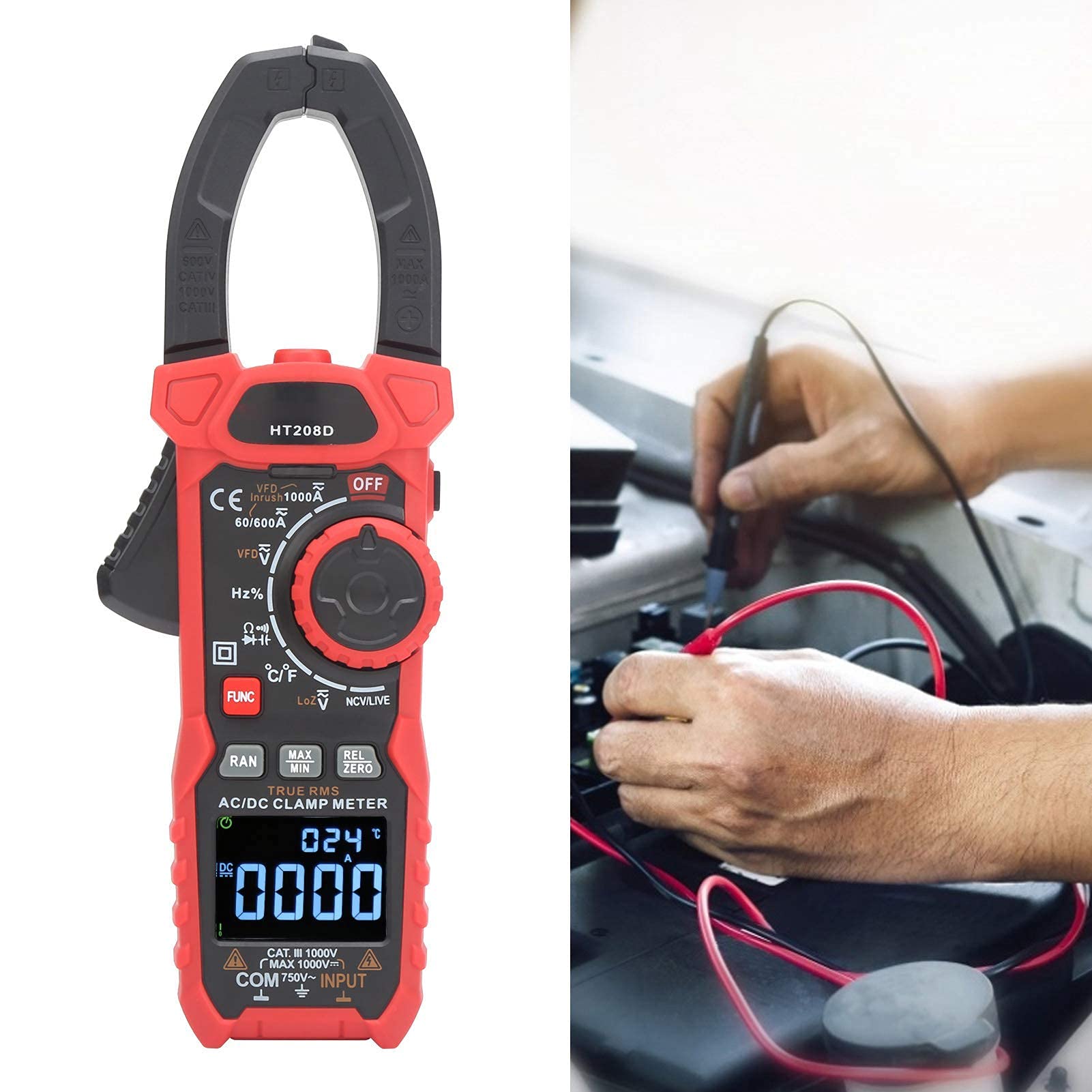 Pinza Amperimétrica Digital Multímetro 6000 Cuentas NCV AC/DC para Electricista y Mantenimiento