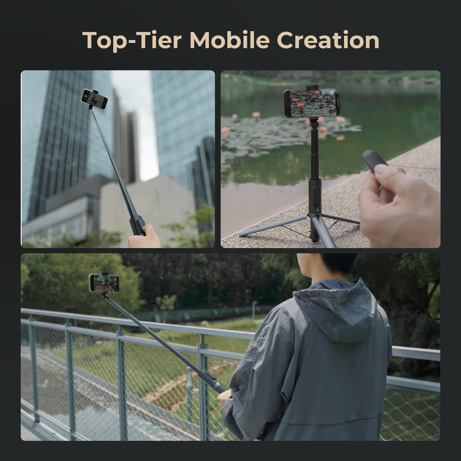 SMALLRIG Statyw do selfie ST30 One-Touch Deploy, 57,9" Automatyczny statyw z pilotem i mocowaniem na stopce zimnej, do iPhone'a, Androida, nagrywania wideo, podróży, vlogowania, czarny 5291