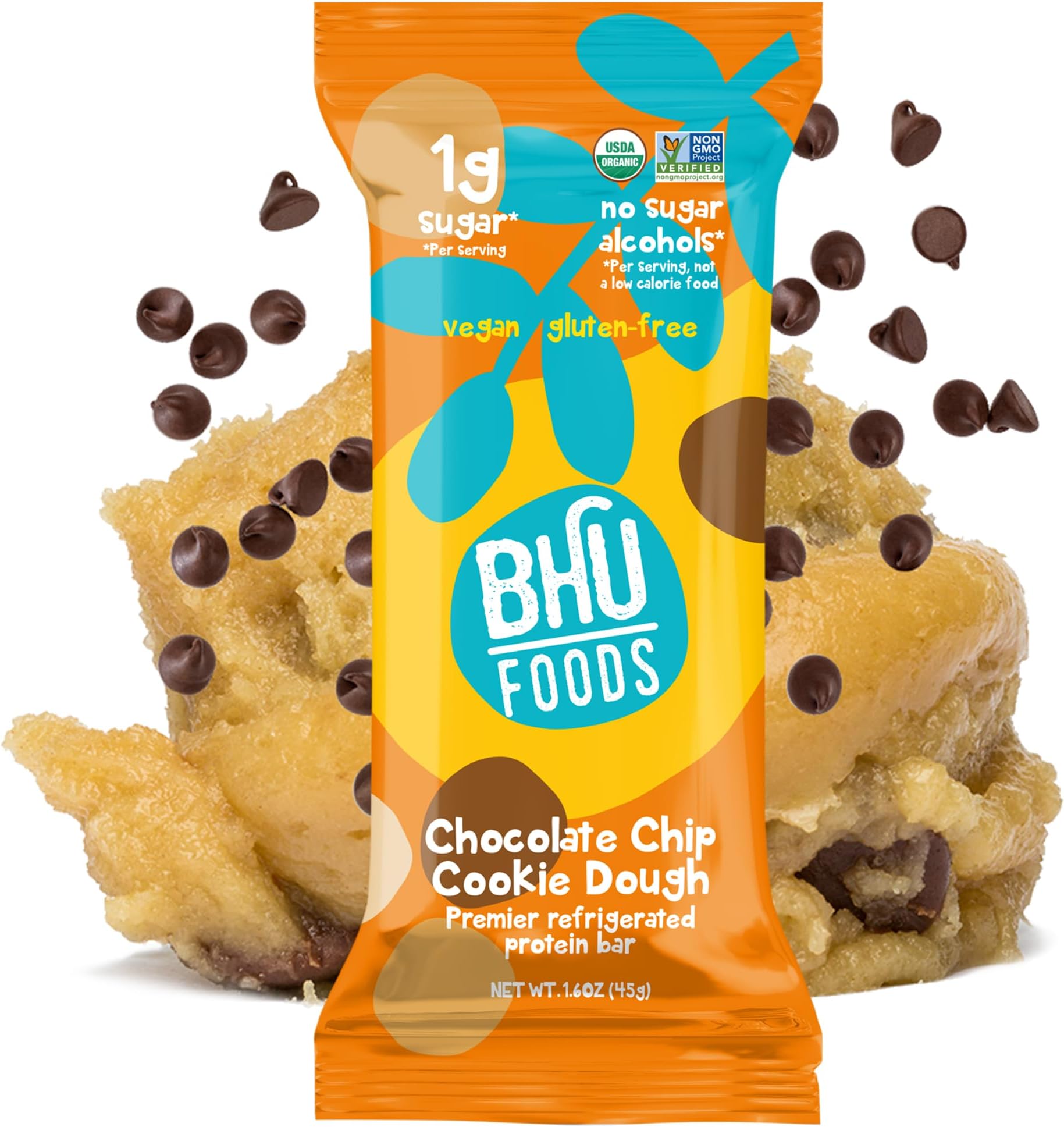 Bhu Foods Keto Bars, Organic Low Carb, Only 1g Sugar, Gluten Free & Vegan, Sweetened with Monk Fruit, Healthy Protein Snacks for Adults, Chocolate Chip Cookie Dough (Pack of 8)USDA Organic