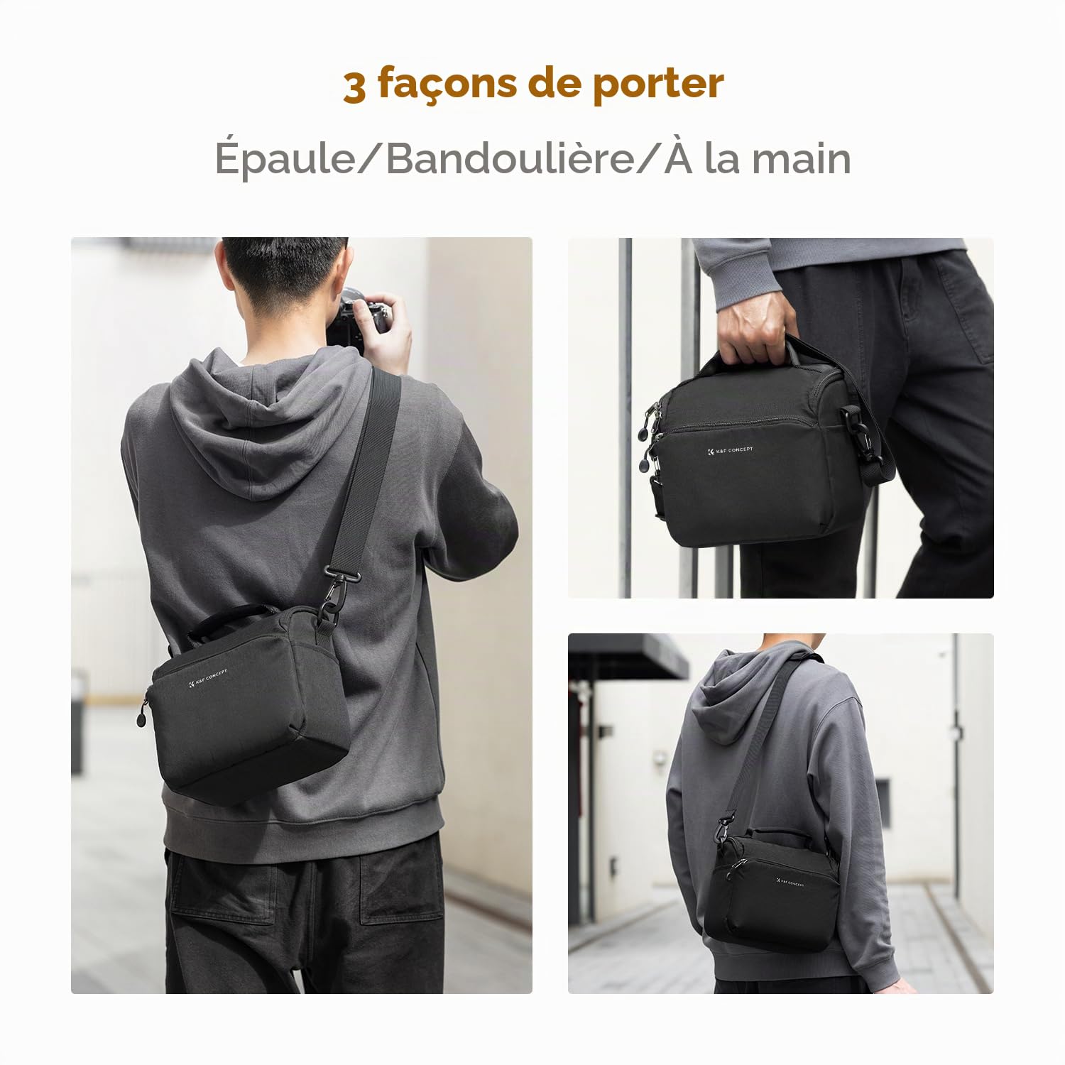 K&F CONCEPT Sac à Dos pour Appareil Photo, Crossbody bandoulière Housse de Protection pour Appareil Photo Reflex Sac Photo avec Compartiment pour Accessoires pour Appareil Photo DSLR/SLR