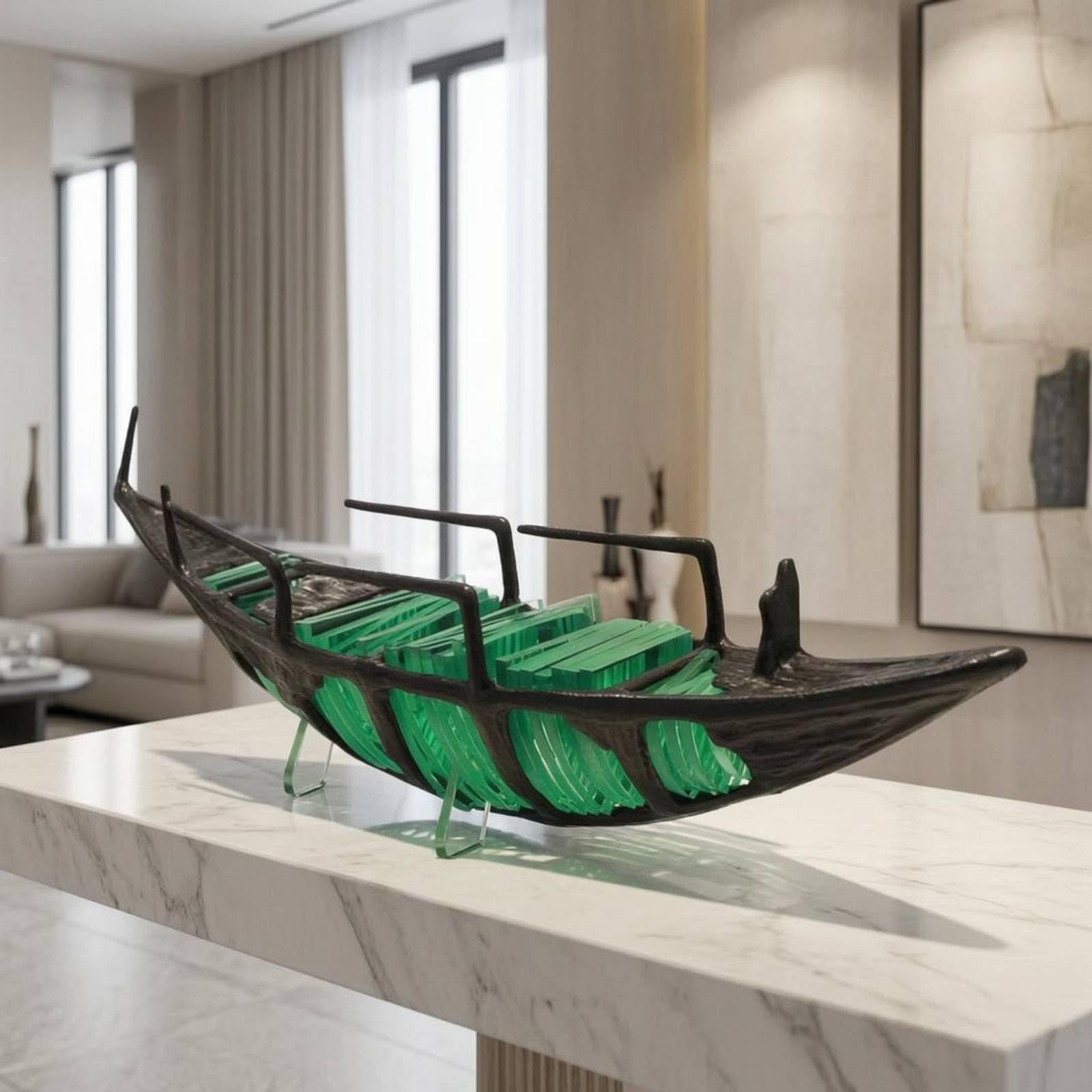 Dekoratives Schiff Skulptur Boot Figur Schiff Dekor Ausstellungsstück Metall Acryl mit Langem Schmalem Und Leichter Silhouette für Empfangsbereich Modellraum Wohnzimmer