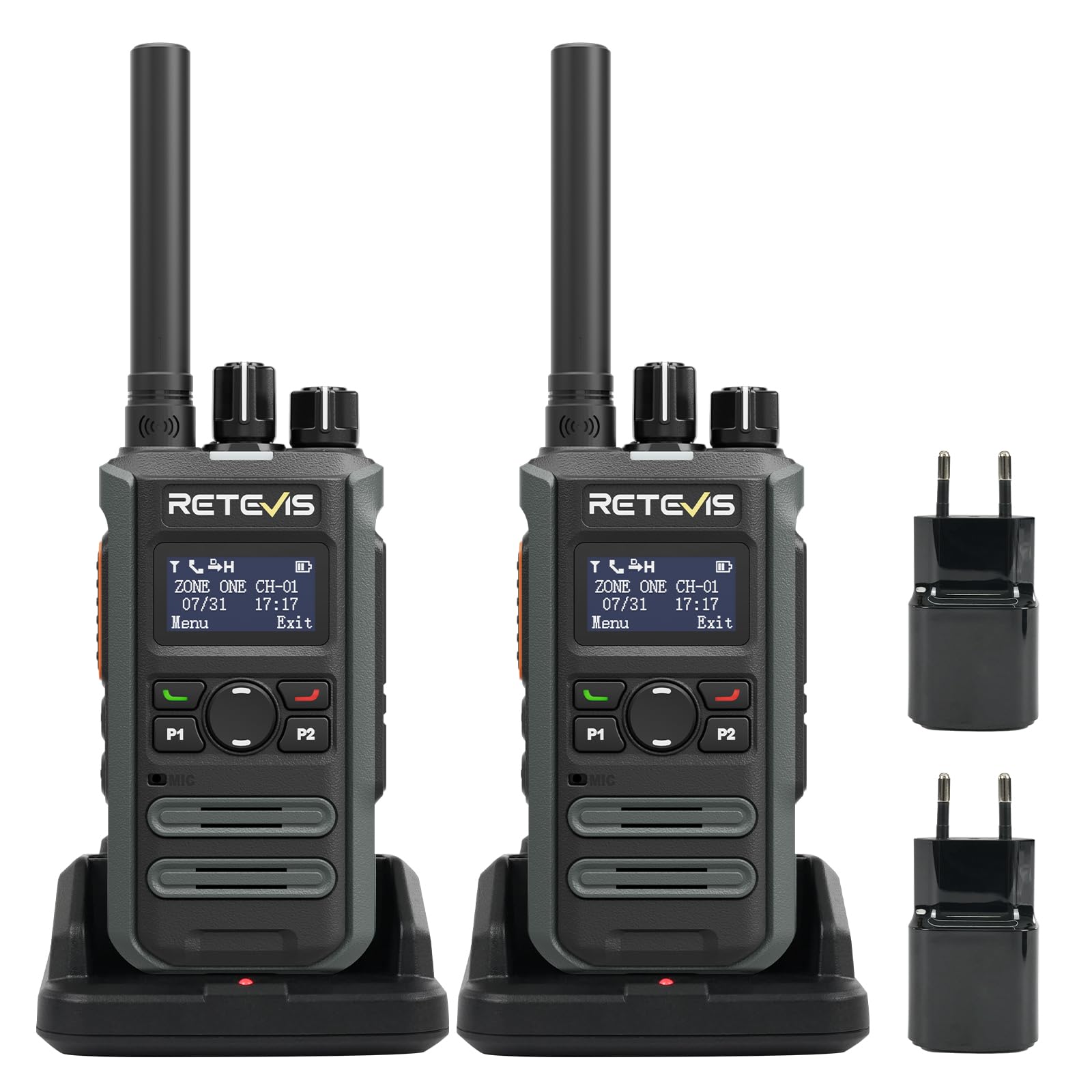 Retevis MateTalk P3 Walkie Talkie Digitali a Ricarica Rapida, Compatibile con Motorola, Lunga Portata con SMS, Schermo LCD, Radio Professionali per Negozi e Attività Commerciali (2 Confezioni)