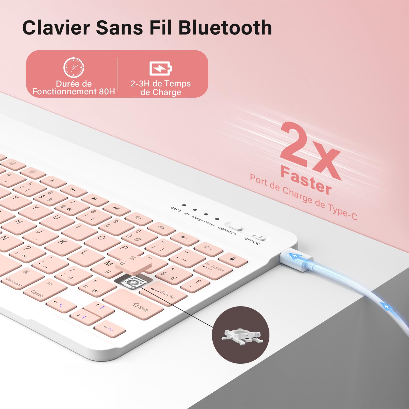 CC Store Coque Clavier pour iPad A16 11/10 Ème Generation (10.9 Pouces 2022/11 Pouces 2025), Étui Magnétique Keyboard avec Porte Crayon, Français AZERTY Layout, Rose