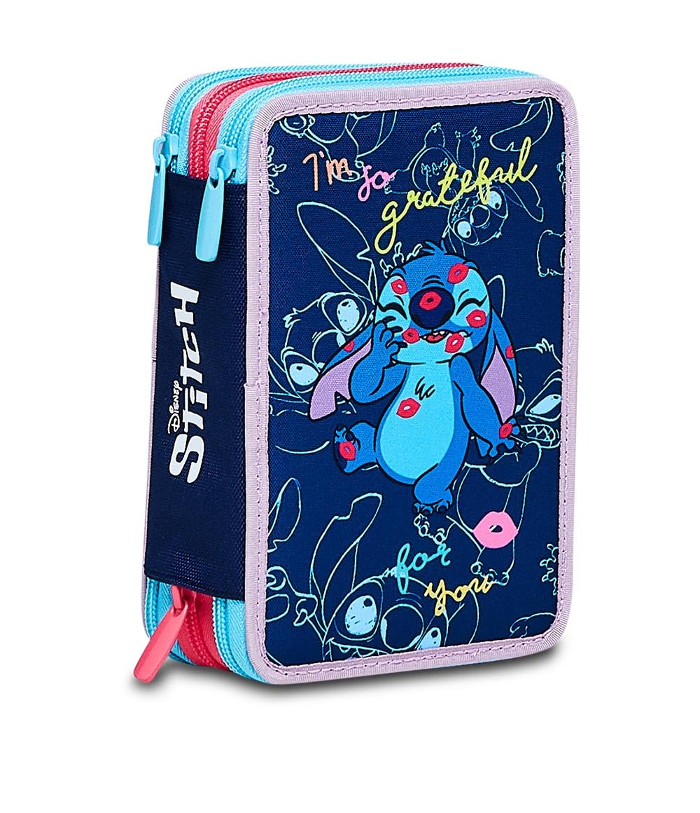 Seven Lilo & Stitch My Alien Pal Estuche de 3 cremalleras, Niños, Turquesa, Talla única