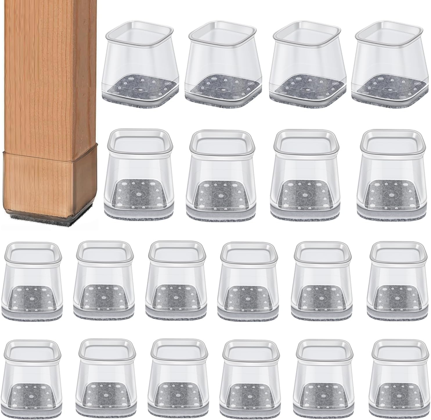 24 Pcs Chair Leg Floor Protectors Square, Silicone Felt Furniture Leg