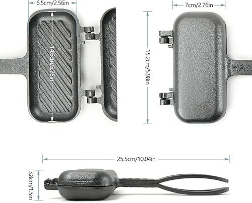 Miniatura 2 de HAWOK Sandwichera compacta de hierro fundido a la parrilla, 10 pulgadas de largo x 5.9 pulgadas de ancho x 1.5 pulgadas de alto, sartén de doble
