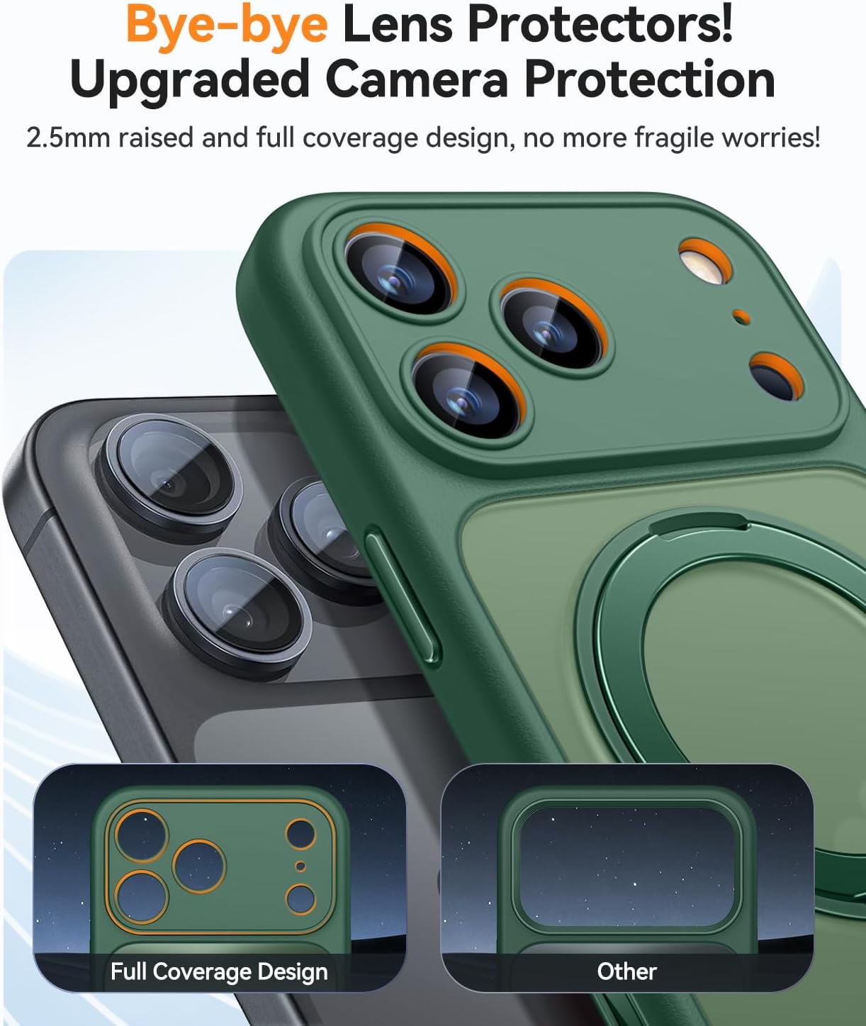 CANSHN 360° Spin Magnetic Stand for iPhone 17 Pro Case with Camera Control [Full Camera Protection] [Compatible with Magsafe] Translucent Matte Shockproof Protective Phone Cover 6.3" - Deep Green - Image 4