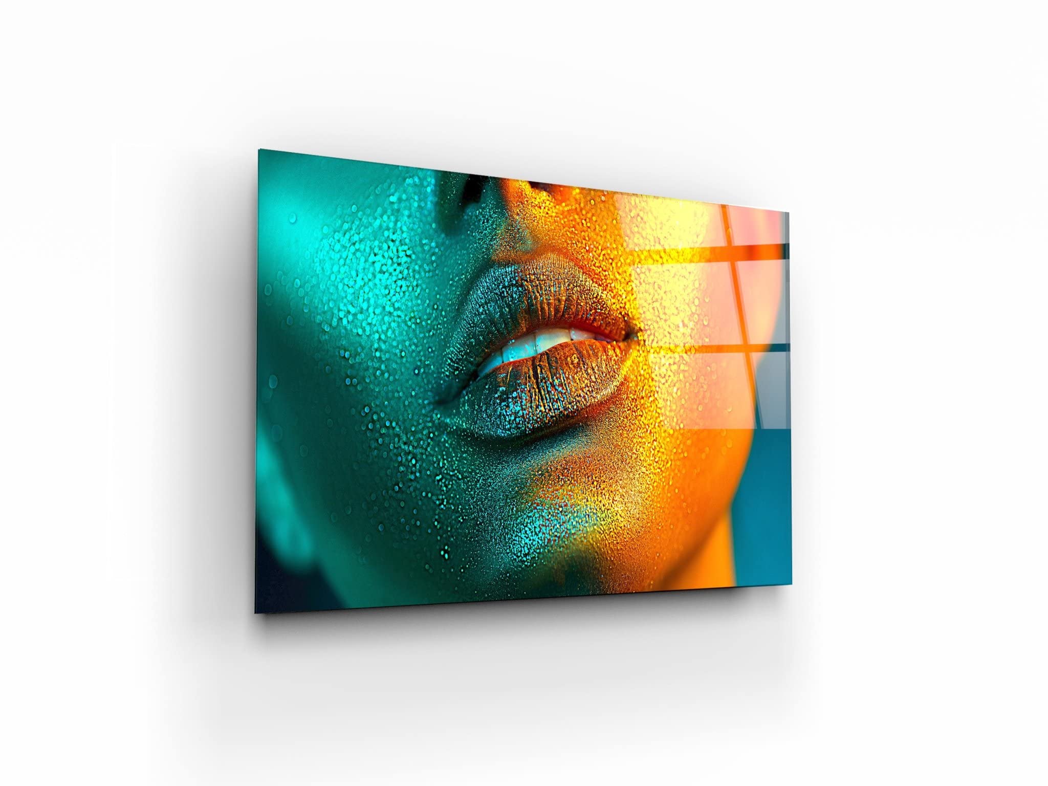 Glass Wall Art (24"x36") on Frameless Tempered Glass Panel Ready to Hang Contemporary Wall Decor for Home and Office - Natural and Vivid Wall Art Perfect Housewarming Gift (Golden-Green)