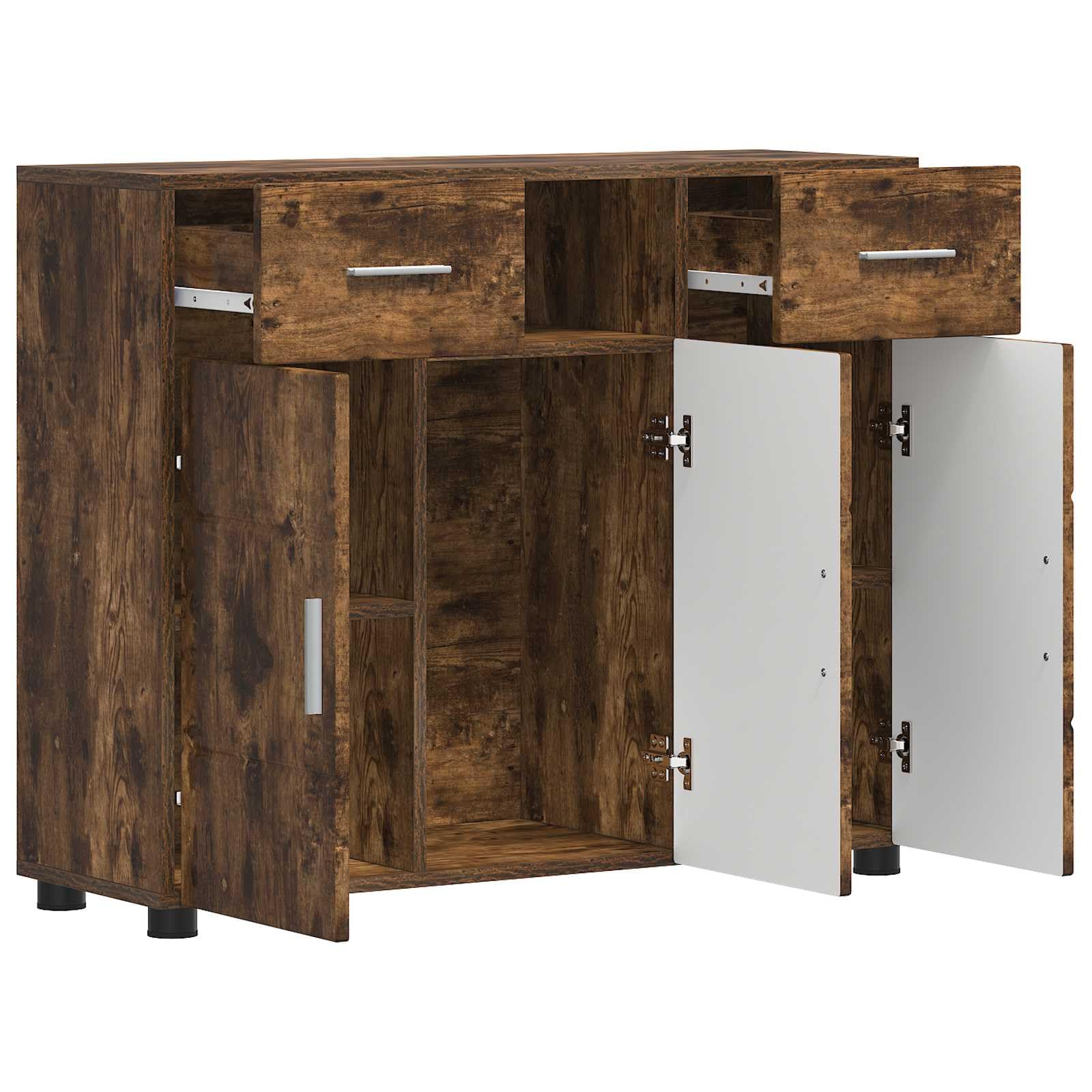 Armadio in legno di rovere affumicato con 3 ante, 2 cassetti, 3 ripiani, opaco, rettangolare, ideale per soggiorno, casa, ufficio, set di mobili moderni