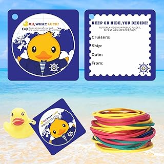 50 Pieces Duck Tags, Ducking Game Cards, Cruise Rubber Duck Tags (50 Rubber Bands, 2.56 x 2.56 Inches)