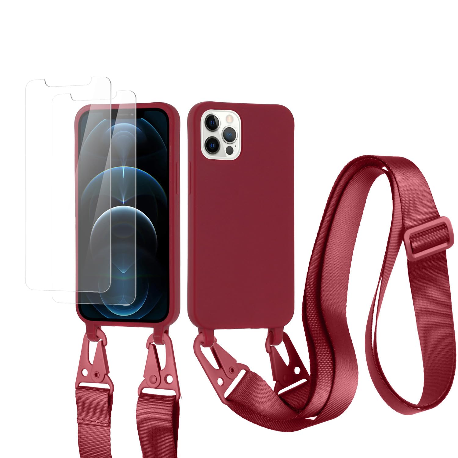 vrupin Funda Compatible con iPhone 13.con (2 x Protector Pantalla)con Cuerda Case con Ajustable Cordón.Silicona Líquida Funda-Loto Color — view 54