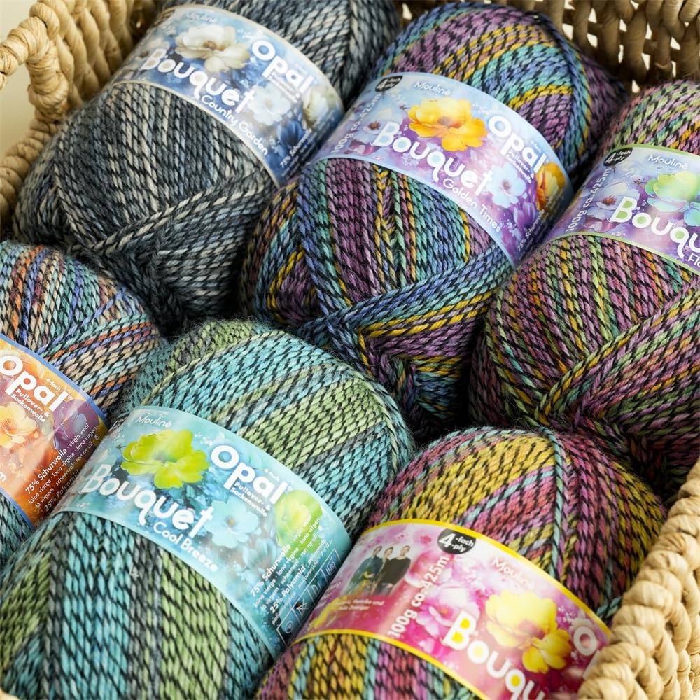 Opal Bouquet Mouliné Wool Sock Yarn, 100g Self-Patterning Knitting Yarn for Socks & Accessories (11681)