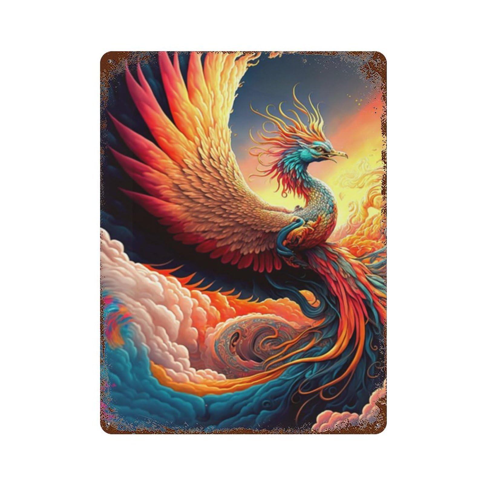 Phoenix Rising Art Print -2 Vintage Metal Tin Sign 15.7"x11.8", Ideal for Living Room, Hallway And Home Decor