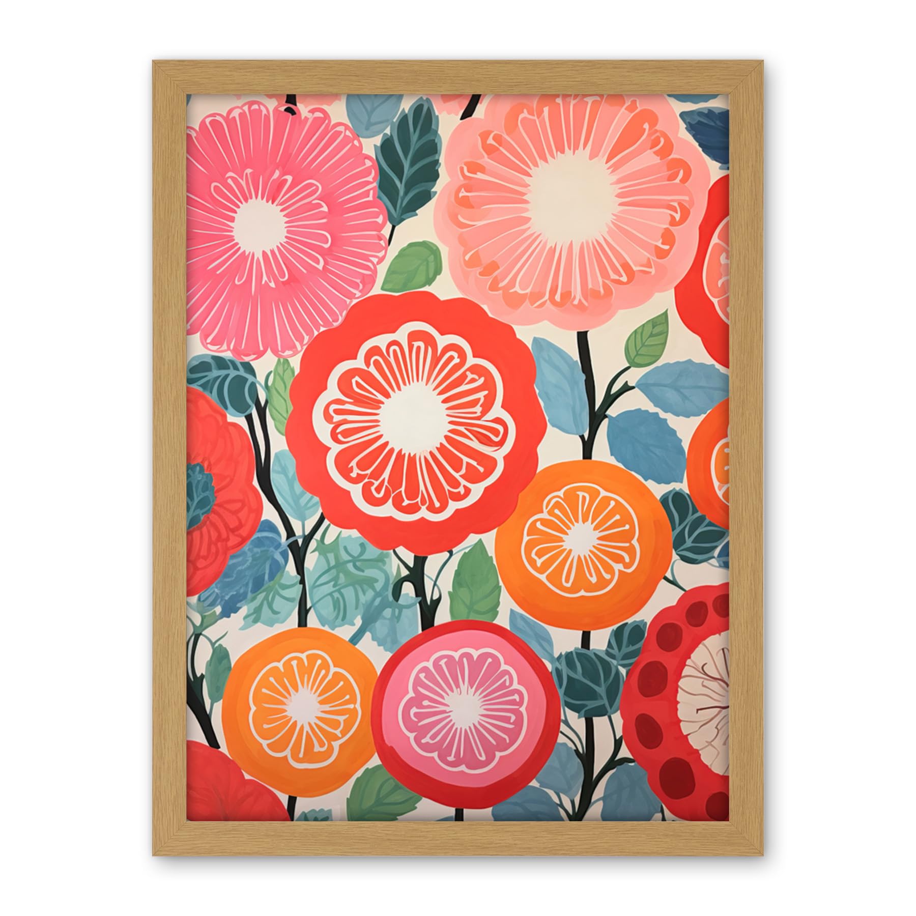 Artery8 Pomegranate Tree Flowers in Bloom Mediterranean Bright Floral Abstract Artwork Framed Wall Art Print 18X24 Inch